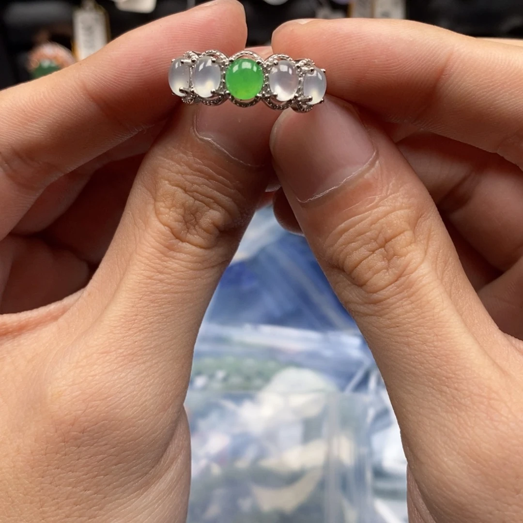 翡翠戒指银S925镶嵌管*y天然缅甸翡翠a货