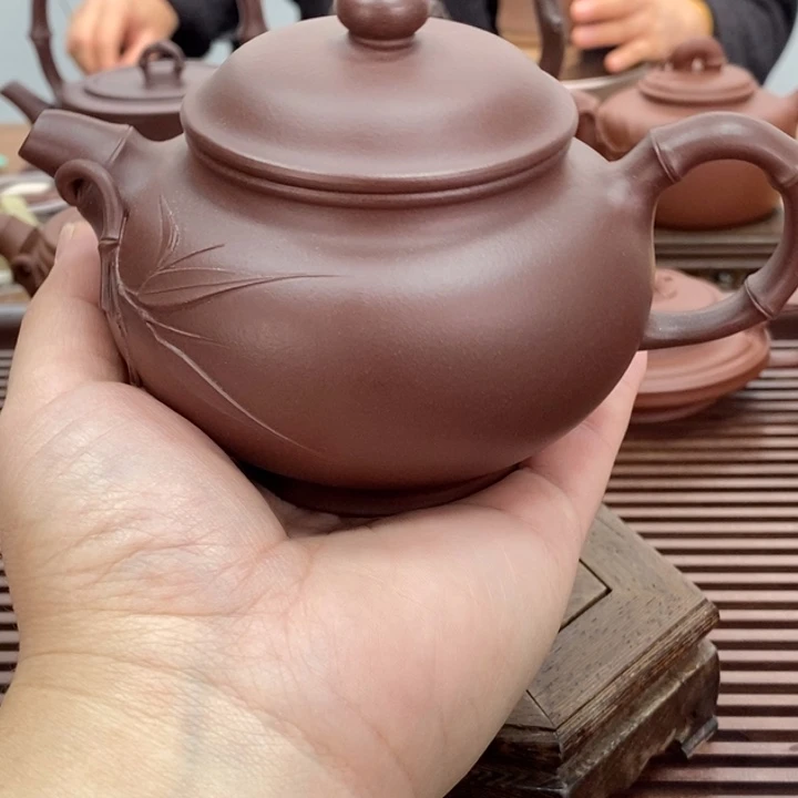 紫砂茶壶竹节掇只220毫升