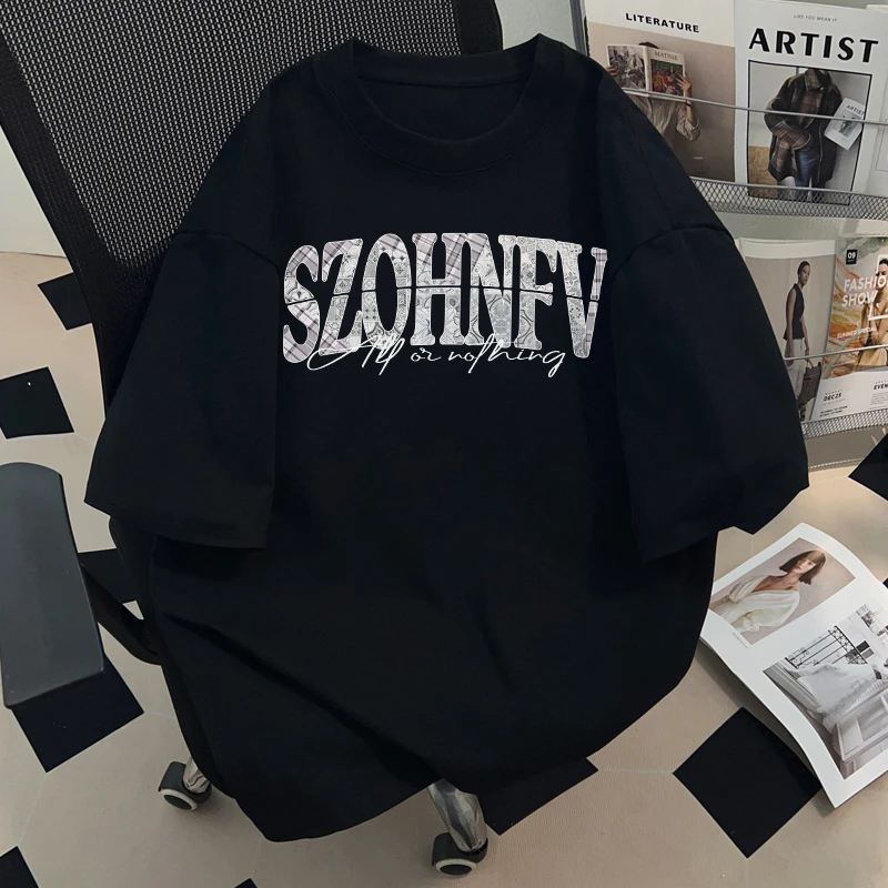 jtrt潮牌美式街头字母印花纯棉短袖t恤男女夏季宽松休闲圆领上衣