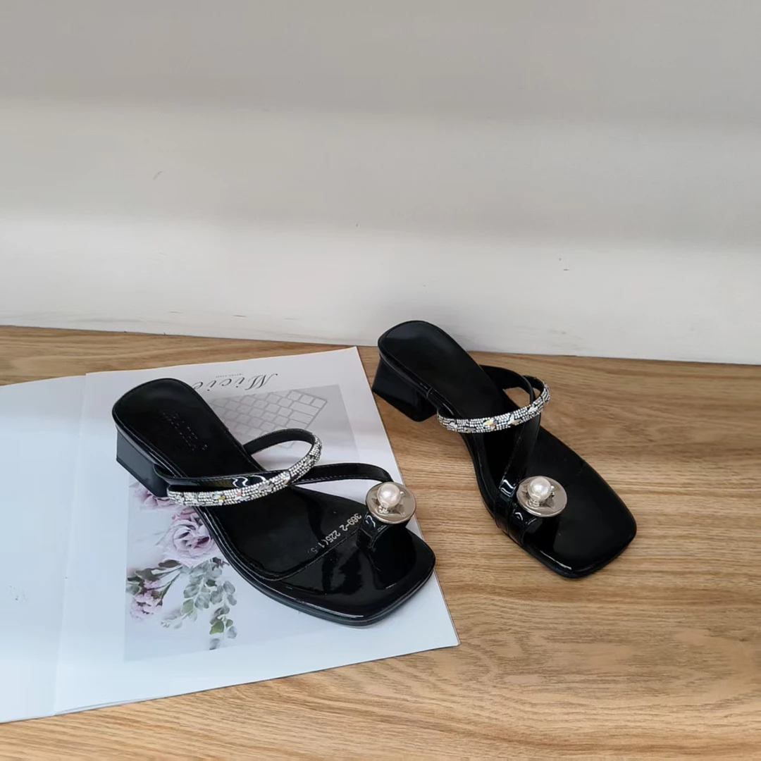 369-2   新款法式时尚气质粗跟拖鞋