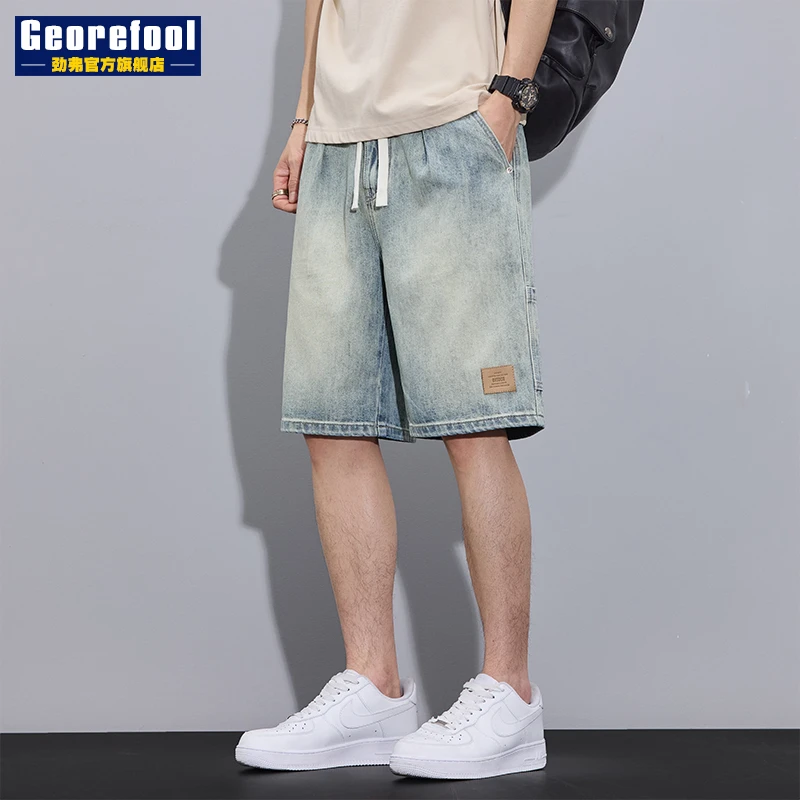 牛仔短裤男夏季薄款美式复古五分中裤子2025新款潮流休闲5分短裤