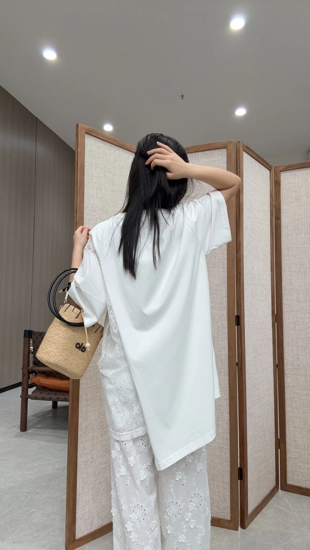 舟舟【重工蕾丝拼接t】时尚休闲夏季提花蕾丝拼接短袖