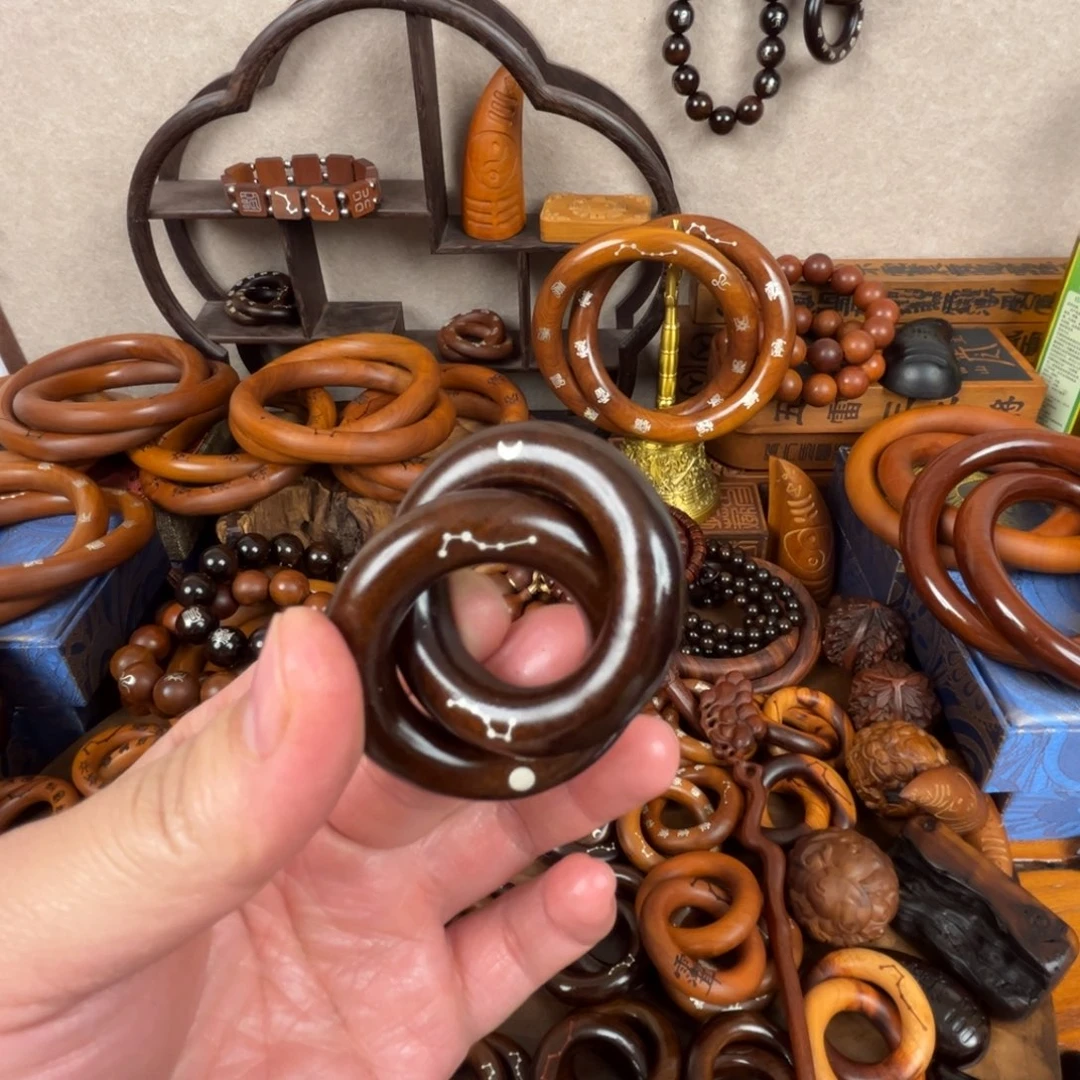 枣木枣木老料乾坤圈镶银六七星日月2.5