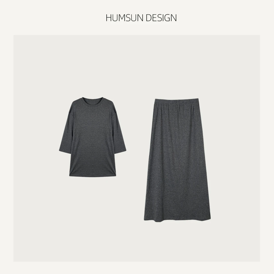 HUMSUN/禾木笙「坠落/套装」莱赛尔中袖大T/松紧腰遮胯半身裙 5B428