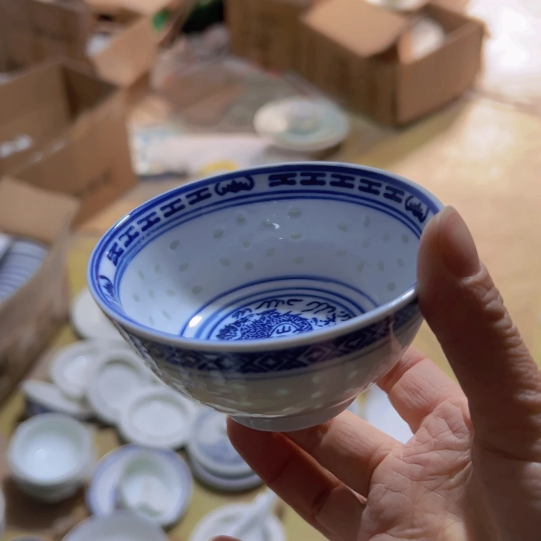 碗青花玲珑4寸，小茶碗，小茶碗