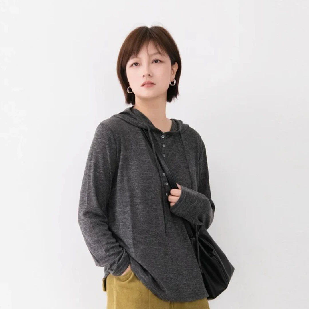 时尚百搭女装针织套头休闲风连帽毛针织衫秋冬毛衣条纹运动长袖