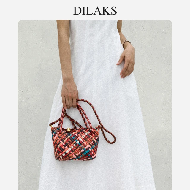 DILAKS迪莱克丝2025新款彩色菜篮子包羊皮编织包女士手提包斜挎包