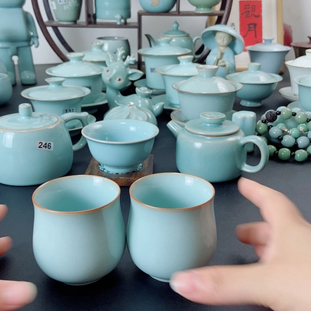 壶一级品天青釉美人杯2支