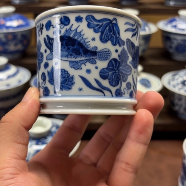 胖***叔景德镇纯手工手绘鱼藻杯