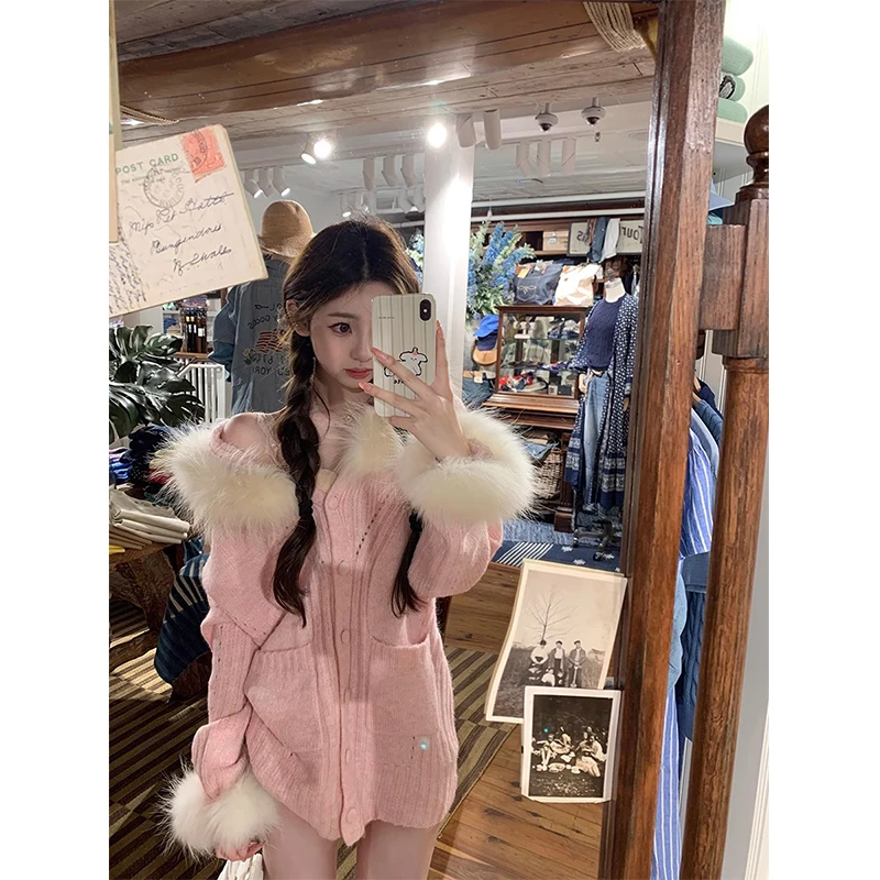 你的懒懒llan【小奶狐】拉长比例温润雅致慵懒宽松带毛领毛衣女