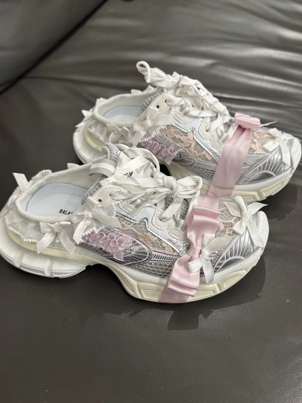 休闲包头低跟蕾丝蝴蝶结包头拖镂空印花复古洞洞夏季时尚凉拖