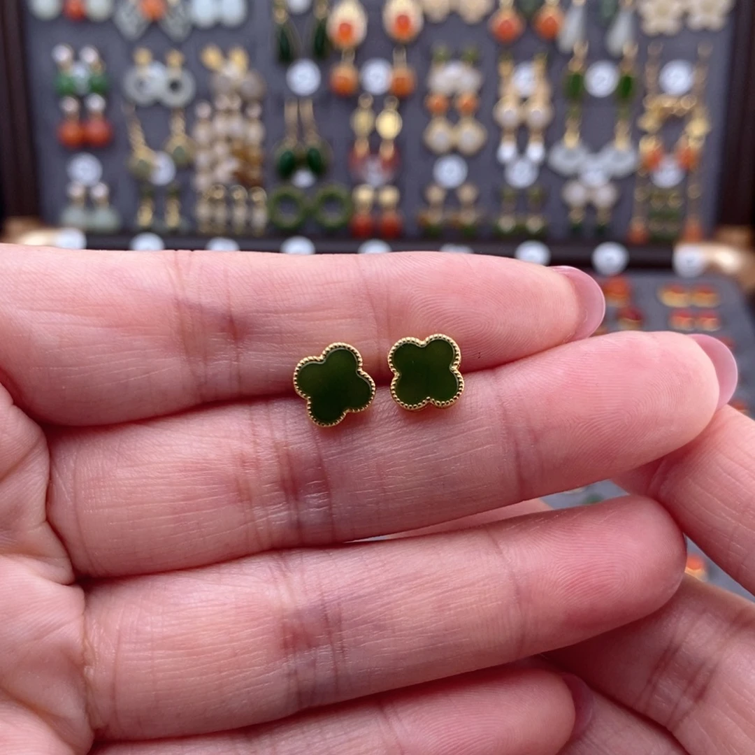 银S925镶嵌和田玉耳饰回**初