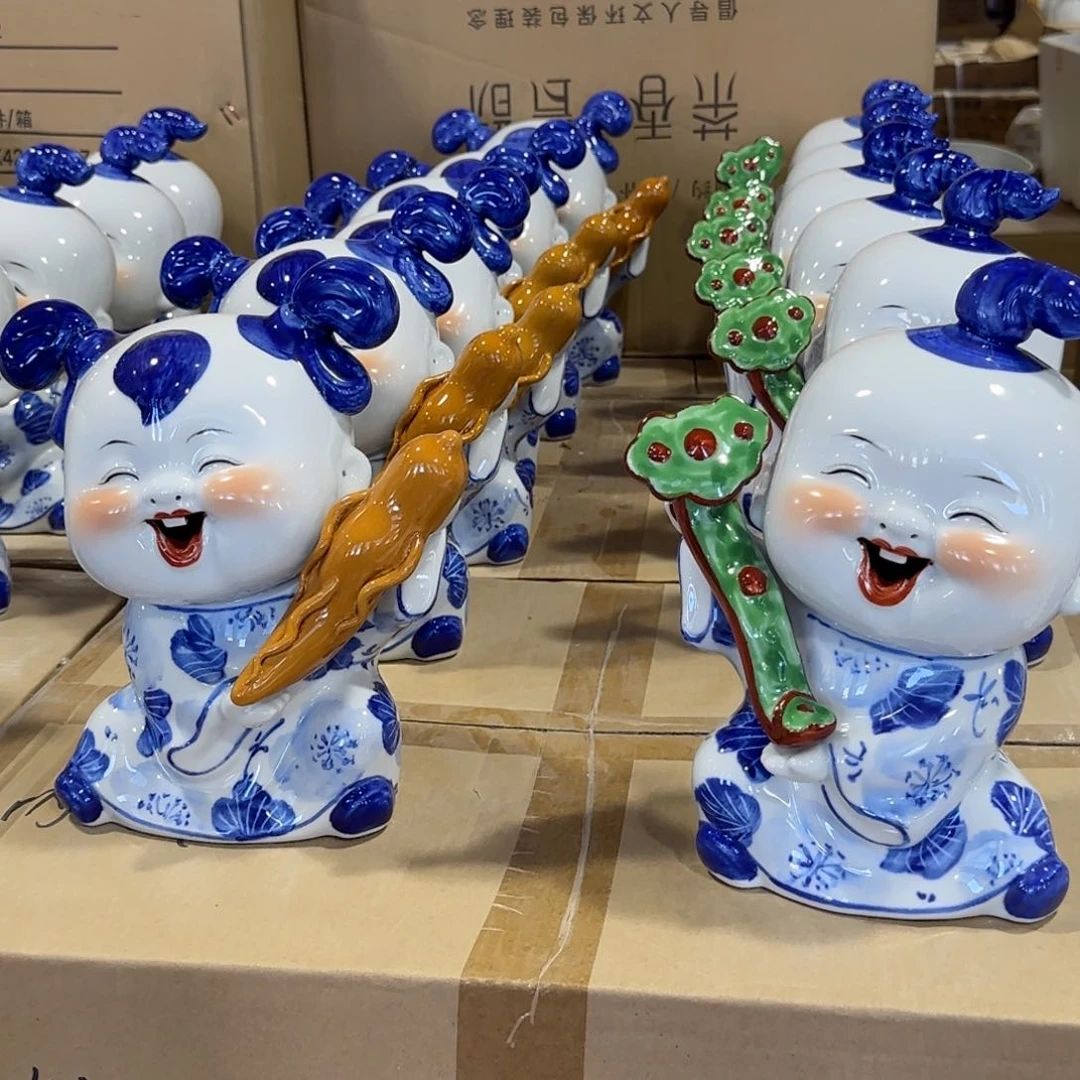 瓷片人生如意福娃一对