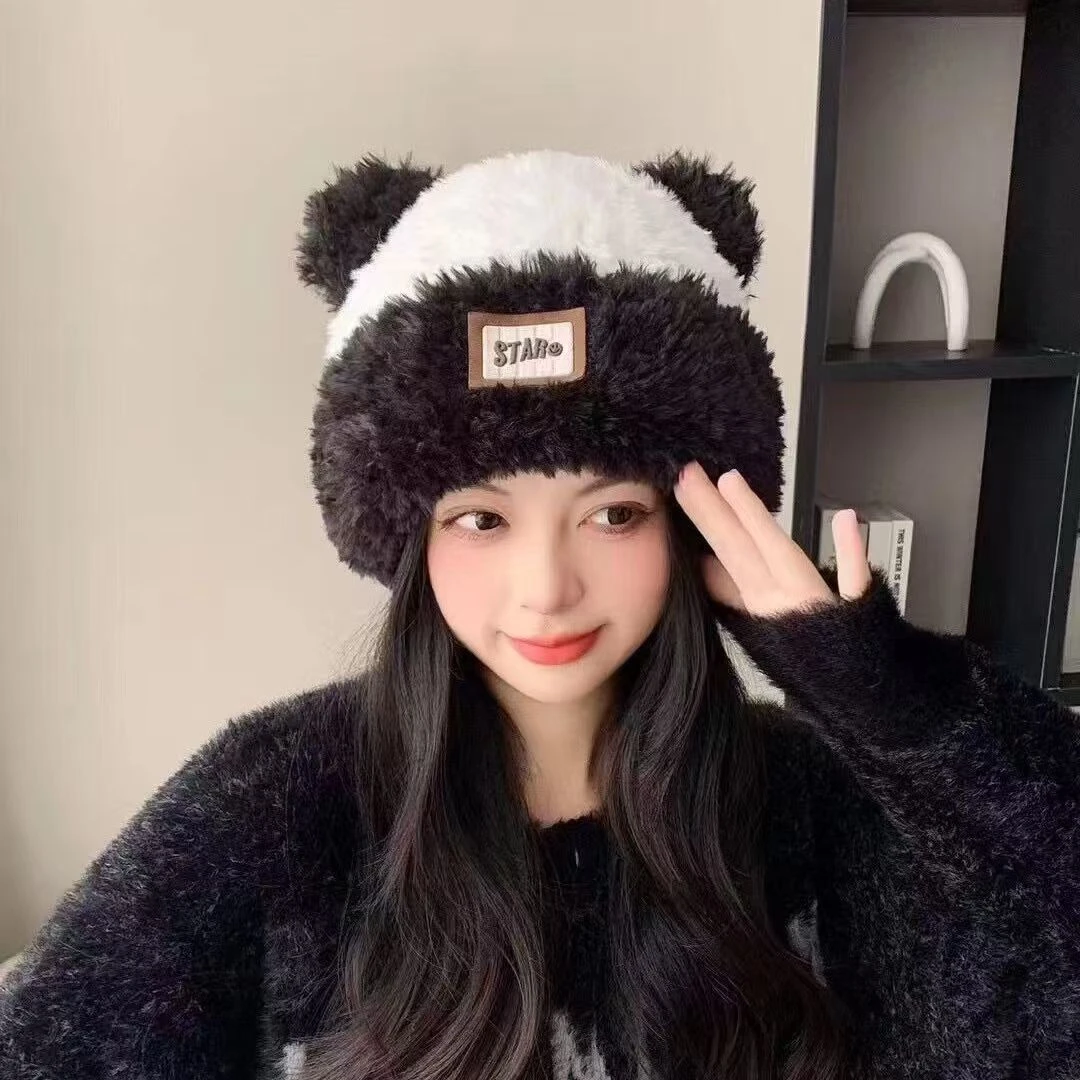 秋冬保暖小熊针织帽子头围帽子女新款爆款洋气时尚帽子女秋冬百搭