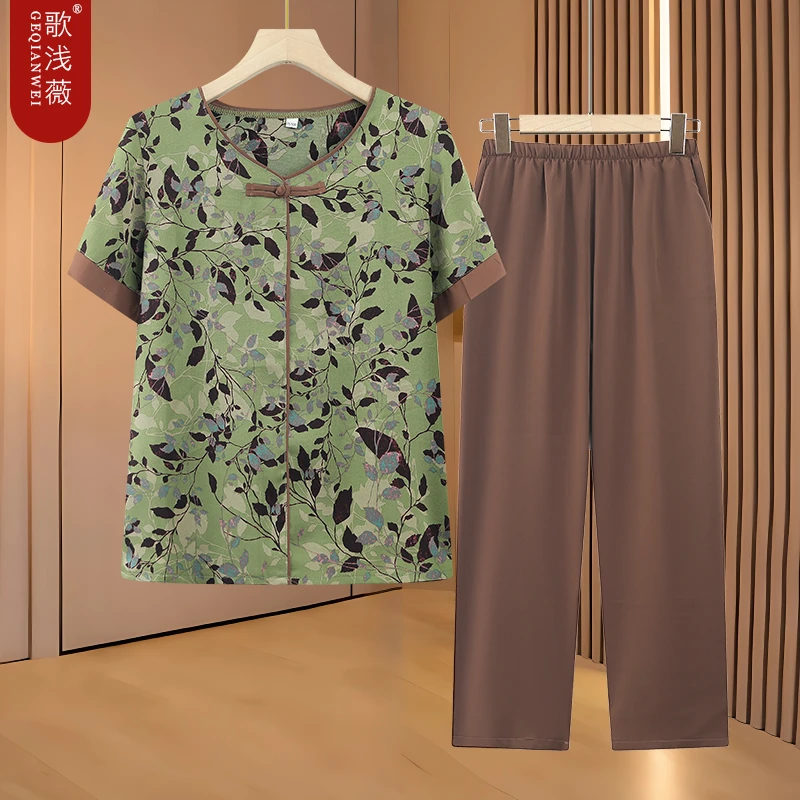 时尚妈妈夏装2025新款套装奶奶装夏季洋气上衣中老年女装短袖T恤