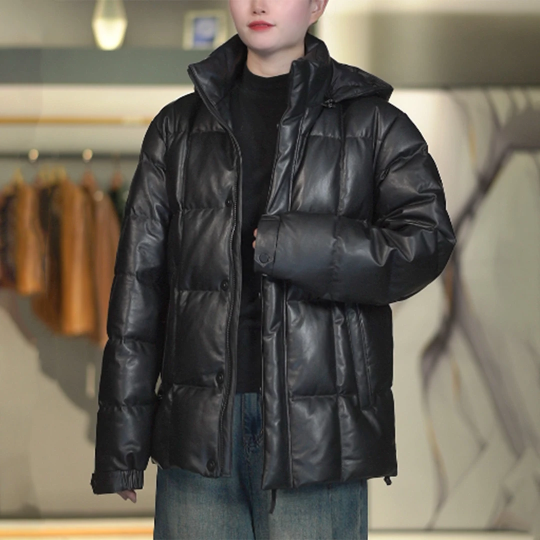 2521-N头层牛皮25新款海宁真皮皮衣加厚白鹅绒服男士休闲连帽外套