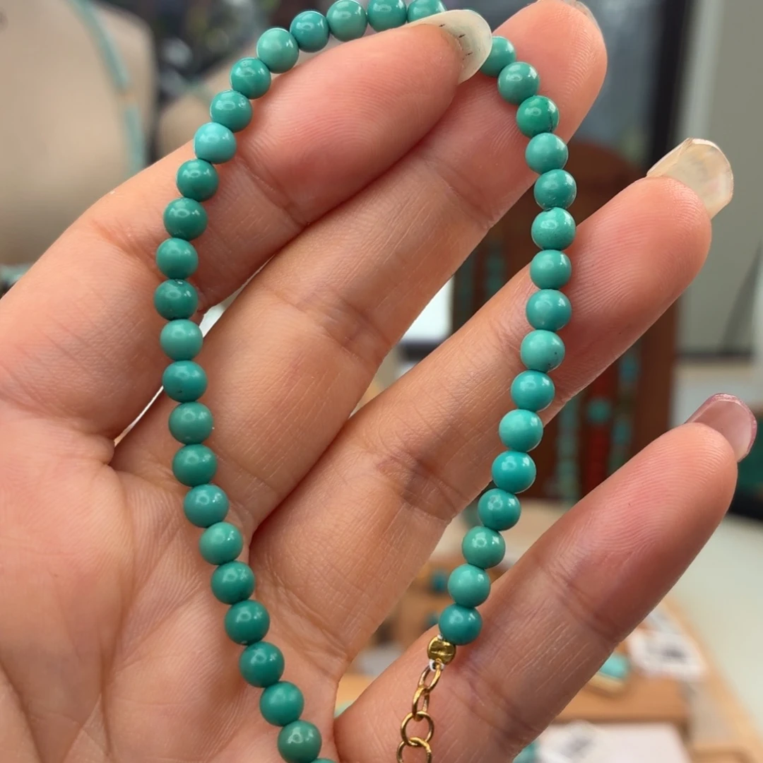 绿松石银S925镀金镶嵌手链