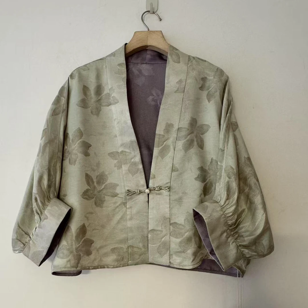 LY-0263双面双穿绿紫花上衣新中式时尚外套休闲复古