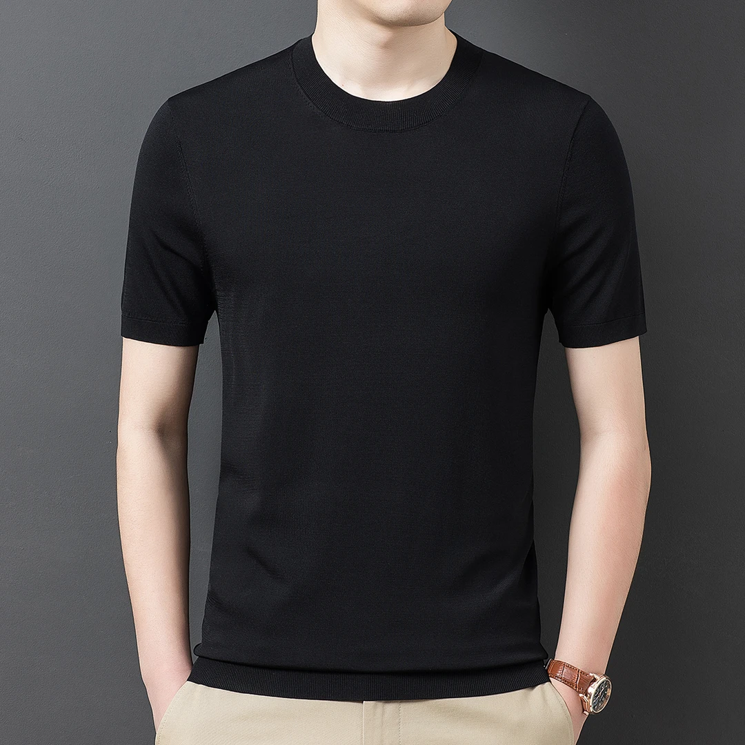 【悠悠专属】夏季新款桑蚕丝半袖男士圆领简约纯色百搭短袖针织衫