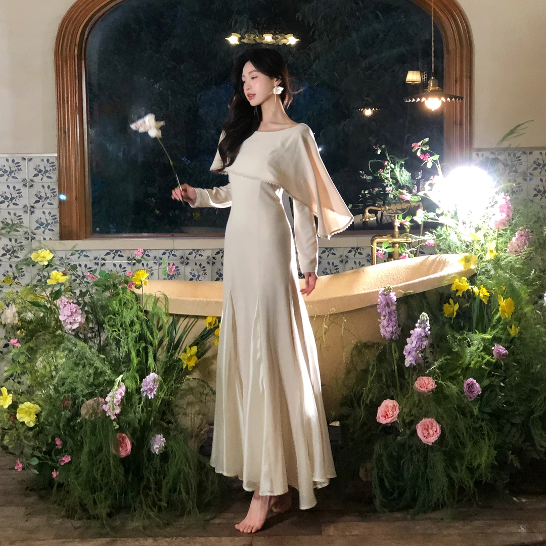 【塞纳河畔】 圆领显瘦修身长款连衣裙ZX024280