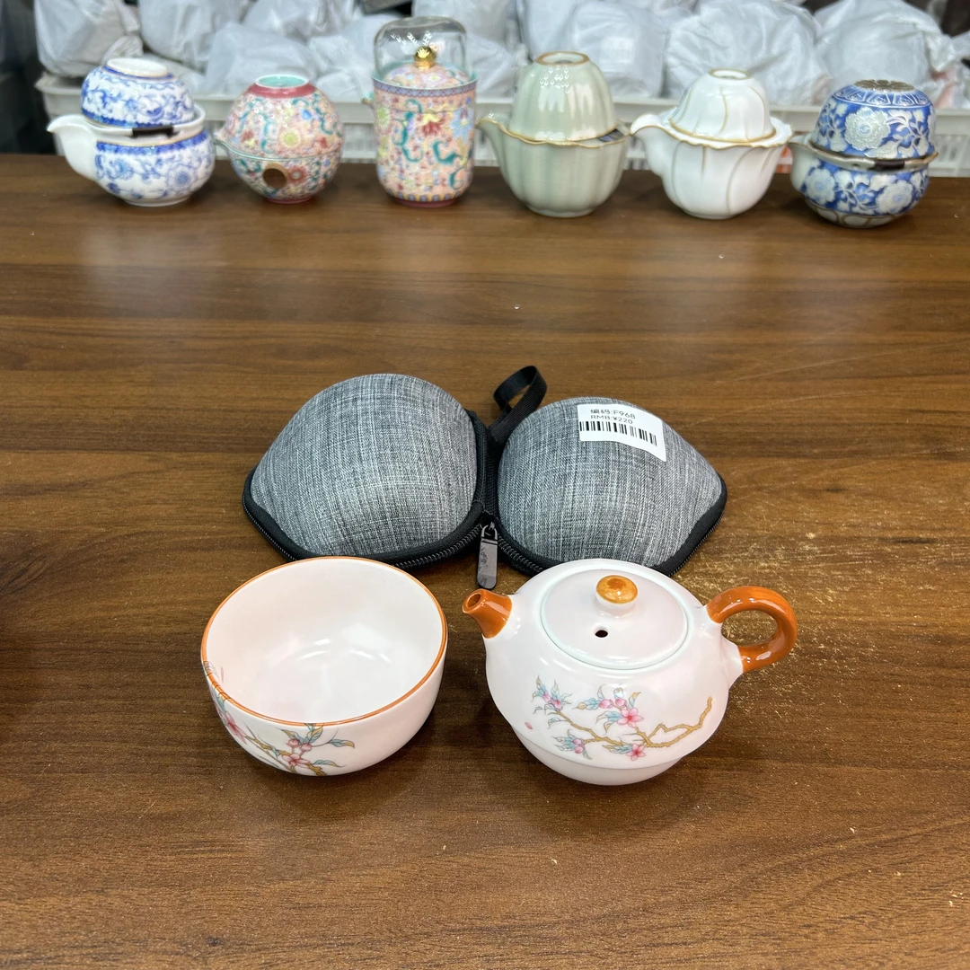 F968-粉汝桃枝花旅行茶具