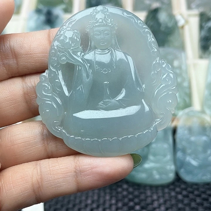 颈饰未镶嵌翡翠长****店天然缅甸翡翠A货素衣观音