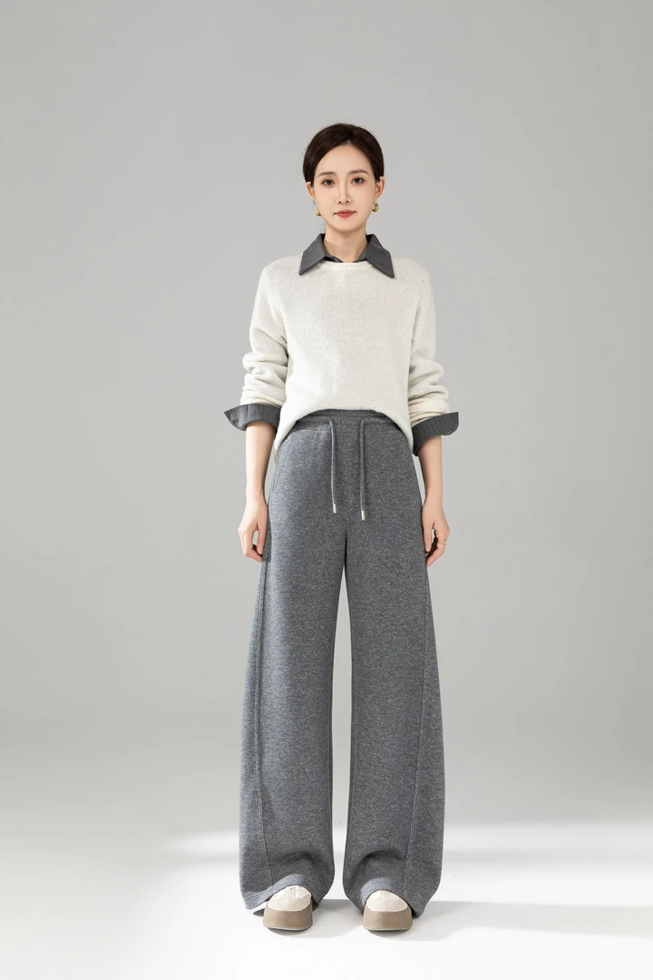 【韩氏伊人】25年冬季绵羊毛糯米弯刀阔腿裤简约时尚百搭休闲256069