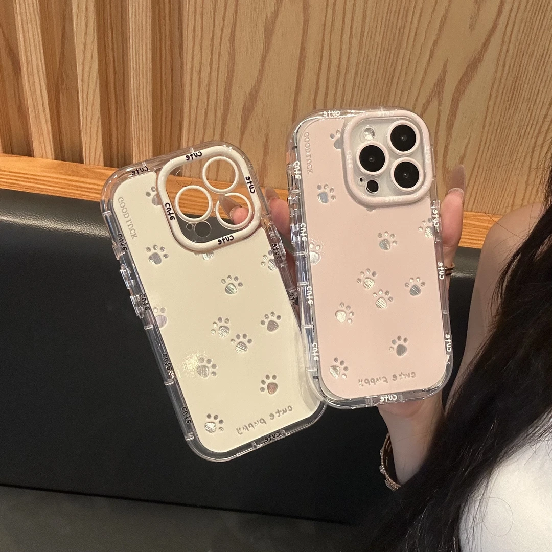 SODUKE粉黄可爱爪爪适用苹果16泡芙羽纱手机壳vivo华为小米15oppo