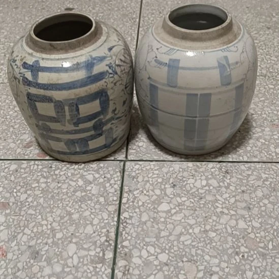 瓷片双双双喜临门罐罐摆件青花陶瓷摆件青花陶瓷摆件