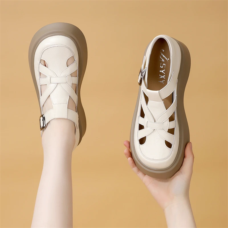 镂空厚底韩版透气凉鞋2025包头百搭时尚增高软底休闲舒适凉鞋