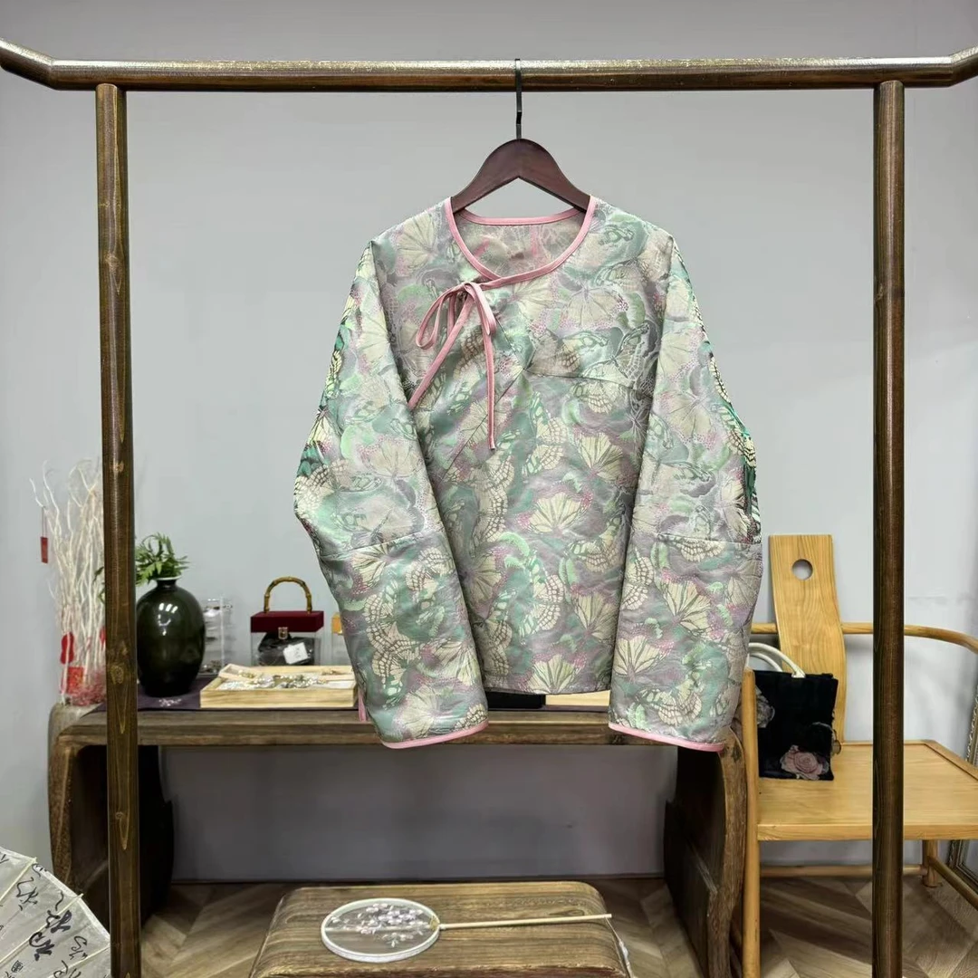 粉韵流光蝶！真丝色织国风中式上衣！GZ3774
