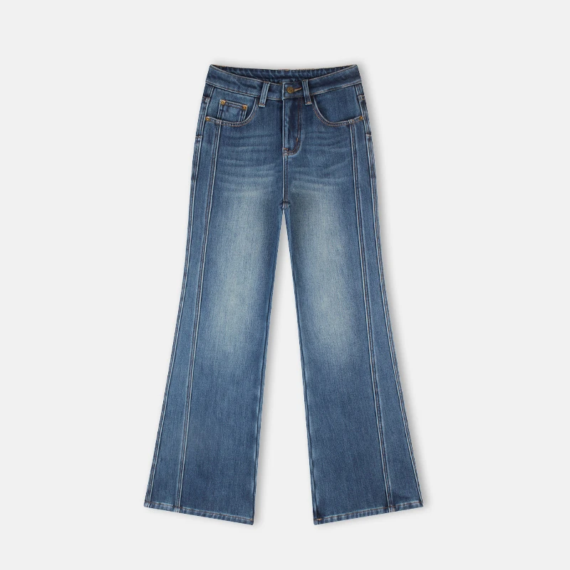 【许*你耀眼】显瘦拼接密密绒微喇牛仔裤 LW5919