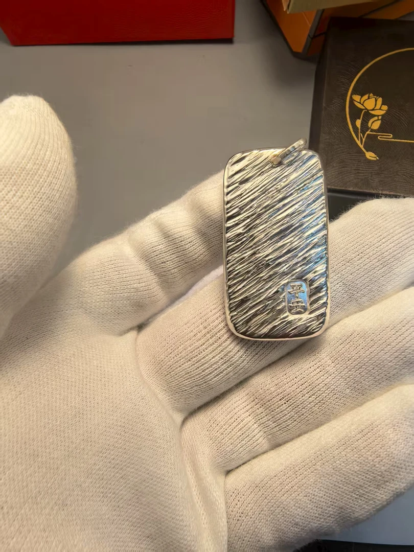 足银手镯 可定制 竖纹 纸醉金迷 平安福 锤纹手工复古双面气质