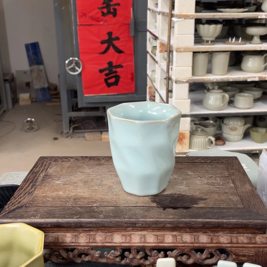 瓷片天青釉水立方杯 (无把)