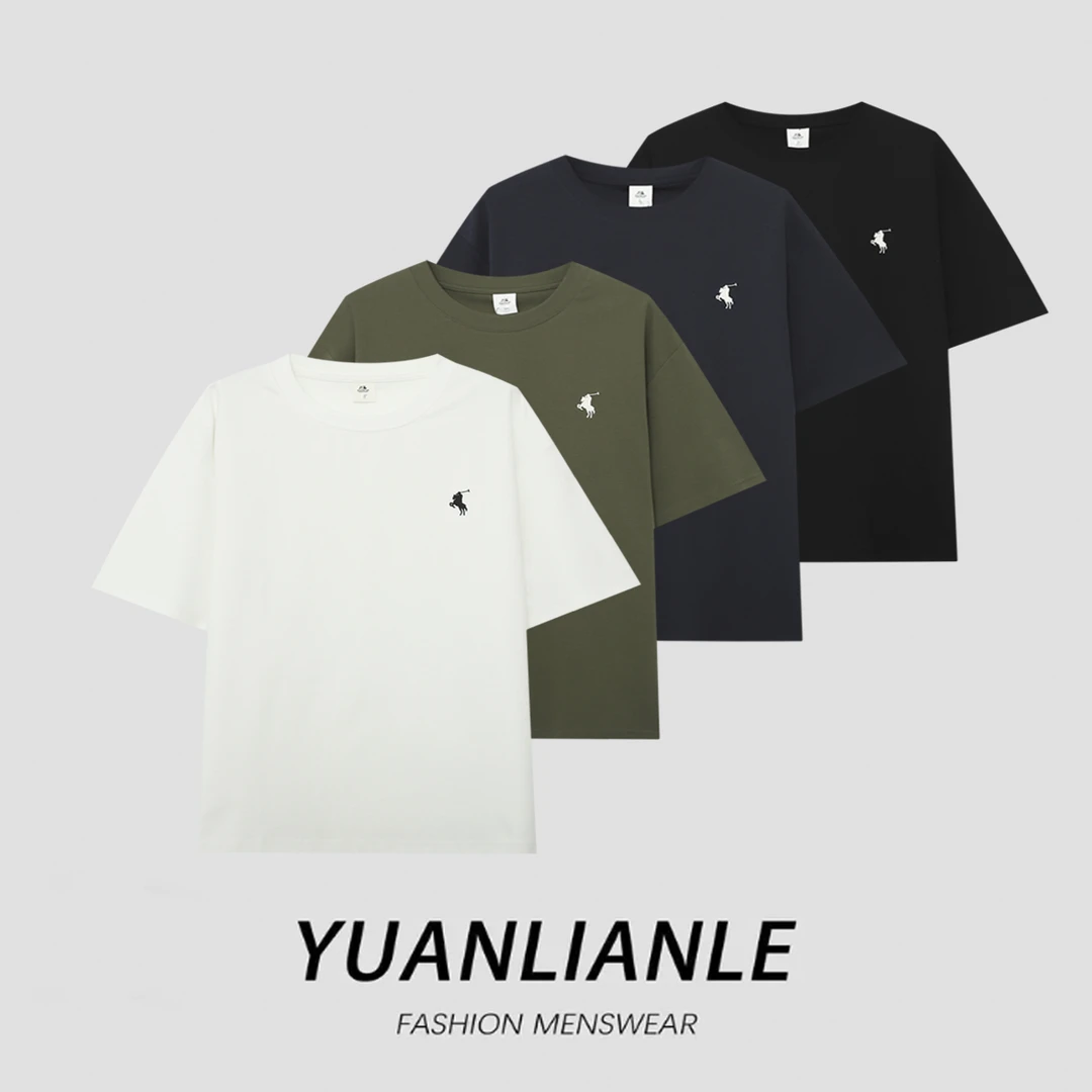 夏季刺绣空气层纯色百搭亲肤透气情侣宽松短袖