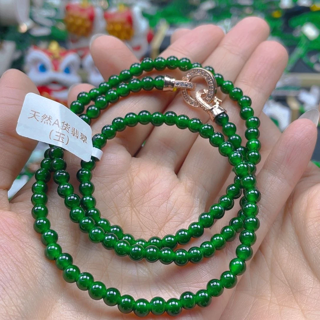 翡翠颈饰未镶嵌天然A货翡翠卡5珠串辣