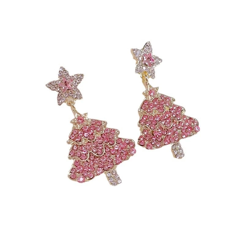 合金锆石耳饰 韩系圣诞金色五角星流苏耳环小红书同款百搭高级感