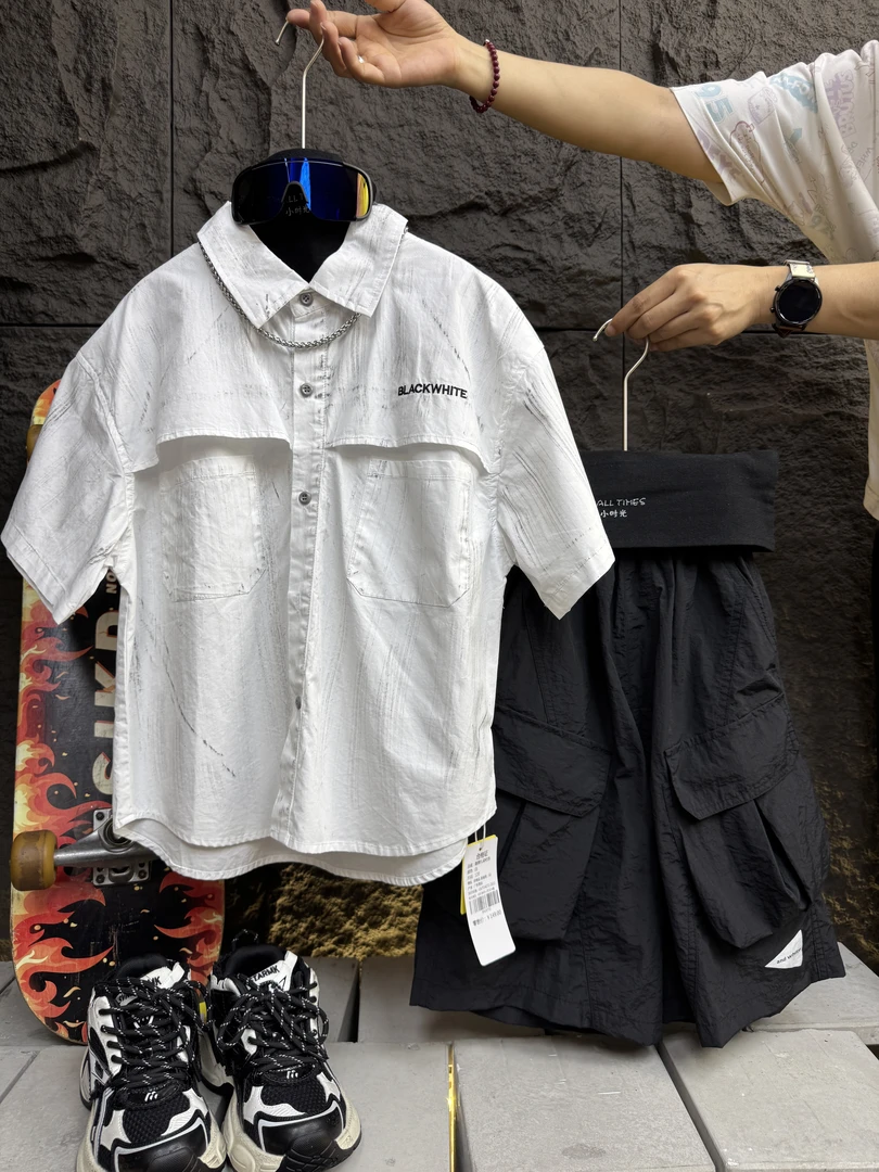 SMALL TIMES 2025港风高定刷染假两件衬衣