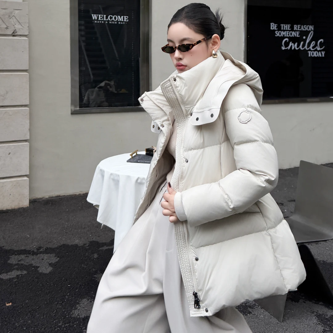 2025冬季新款90%鸭绒 连帽收腰显瘦遮屁屁时尚韩版百搭羽绒服