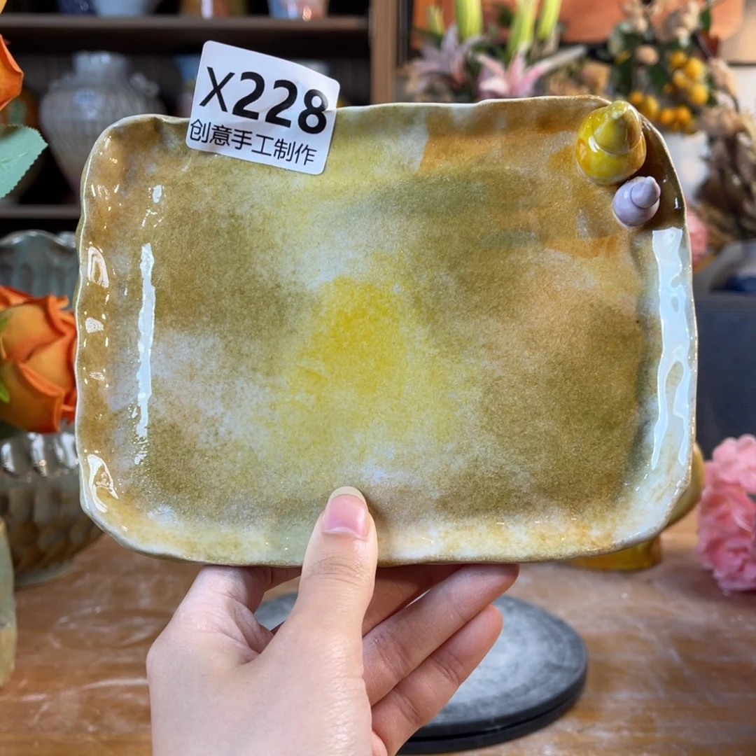 摆件陶瓷盘子长17.5宽12.5粉引98盘泥