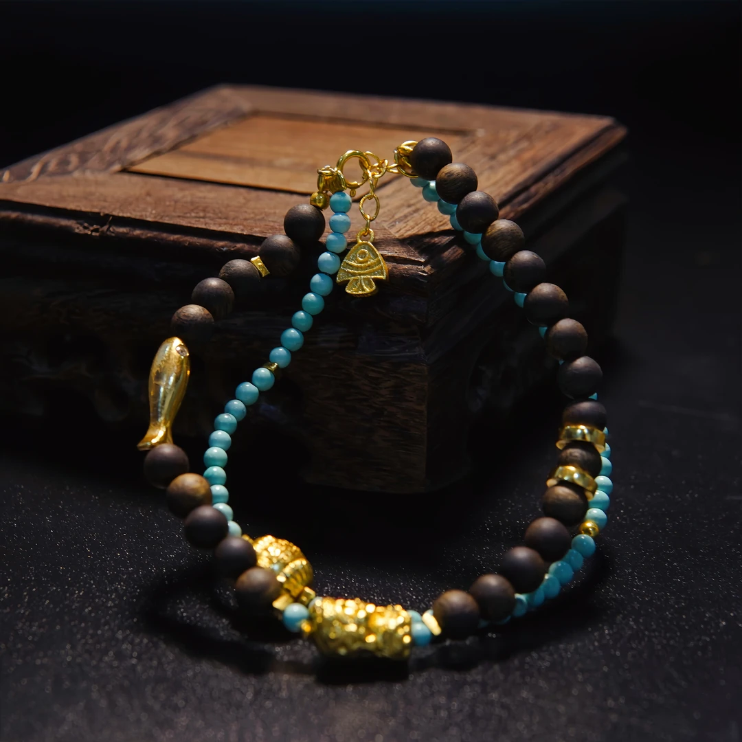 沉香【年年有鱼】奇楠沉香设计款双圈手串三YLWC00019（多样性发货））