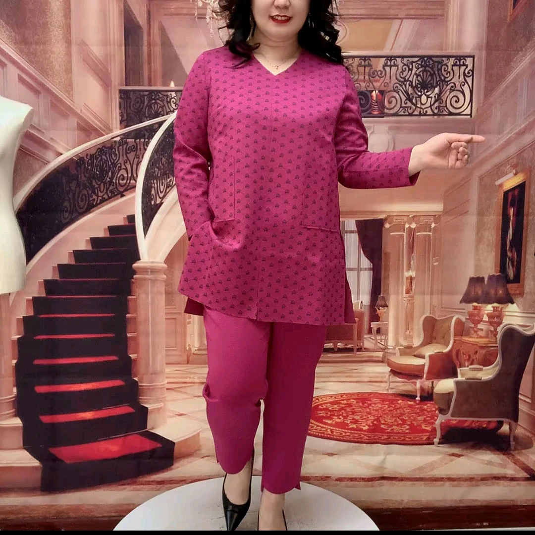 气质中年妈妈洋气高档春秋中长款衬衫休闲裤减龄套装大码妈妈装