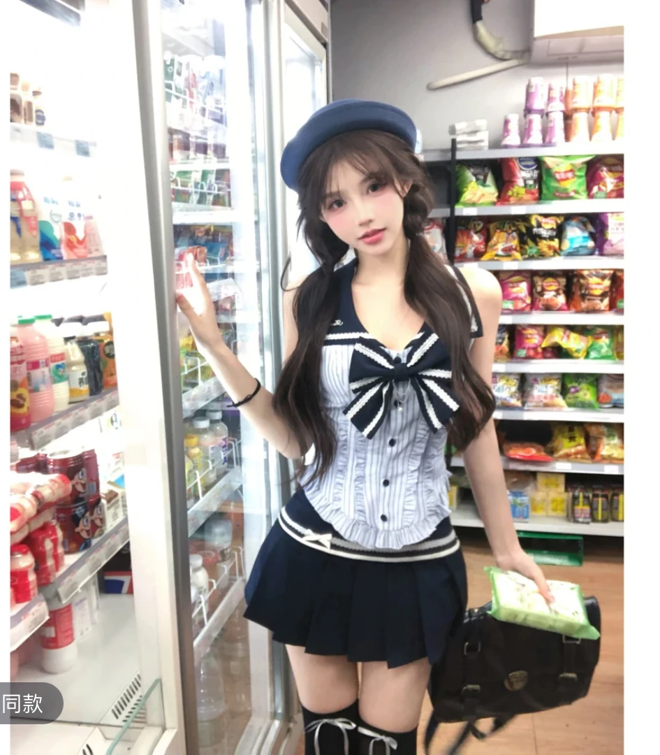 耶鲁甜心 夏季学院风修身显瘦无袖上衣半身裙