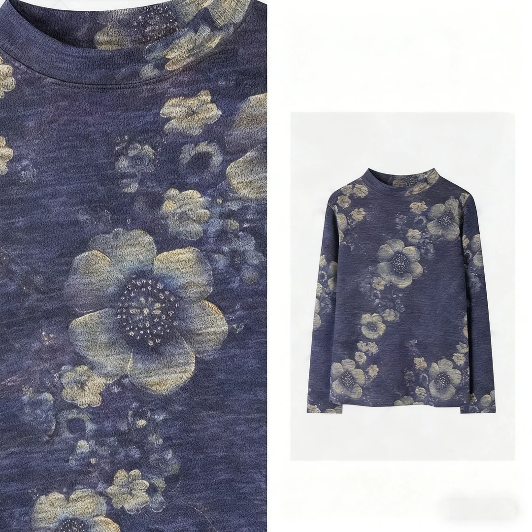 2025新款加绒加厚保暖立领印花套头打底衫