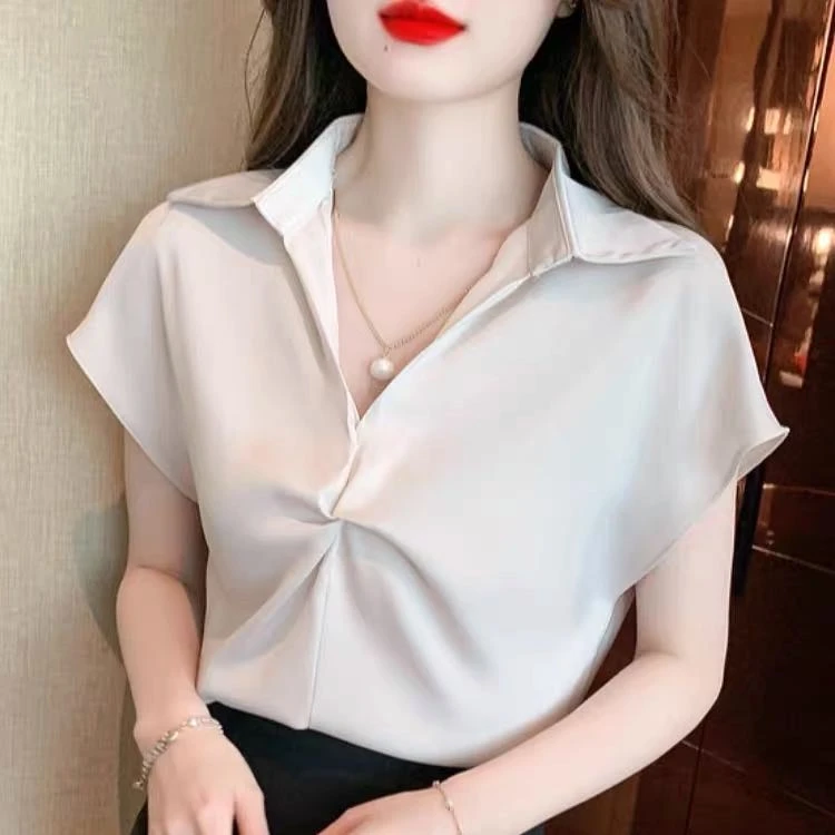 ES0425法式知性翻领纯色气质衬衣