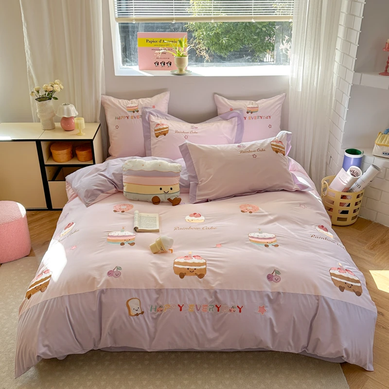 100%全棉纯棉四件套大版重工刺绣单双人四季款四件套-甜蜜蛋糕