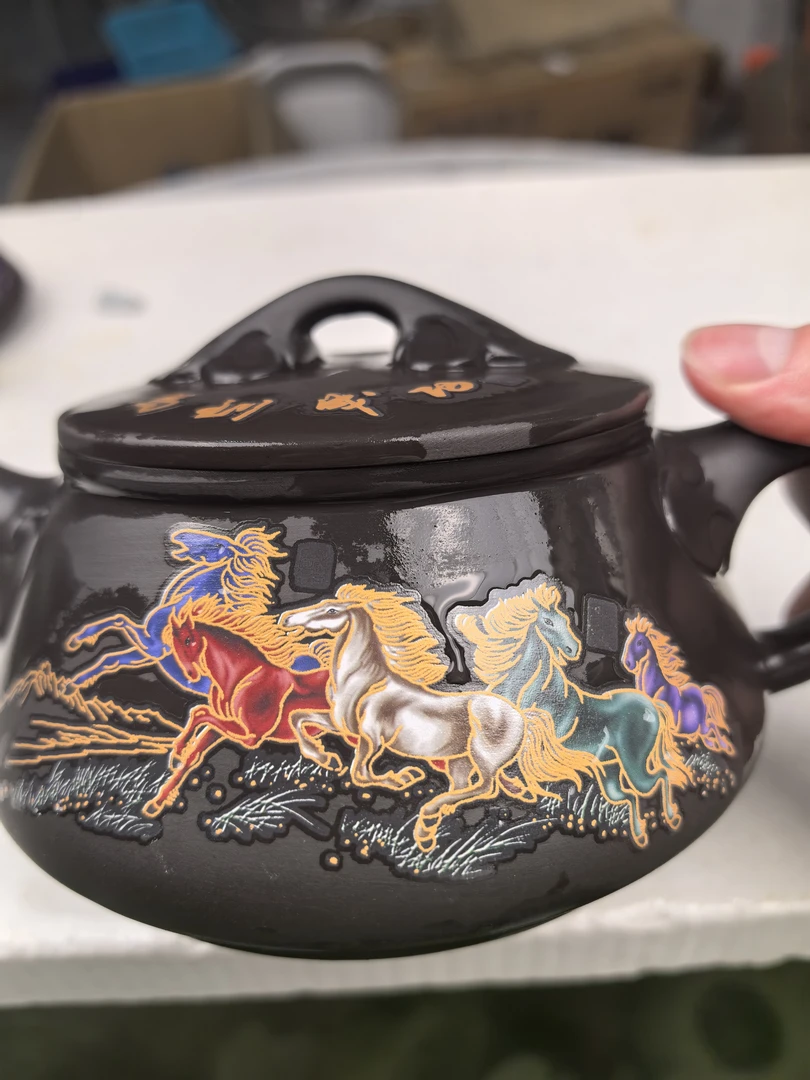 【闪购商品】深井老紫泥马到成功石瓢壶