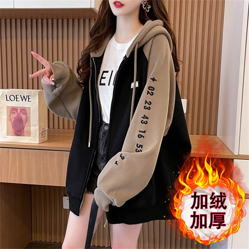 纯棉遮屁股中长新爆款开衫初高中学生大童厚外套女秋冬加绒潮牌装