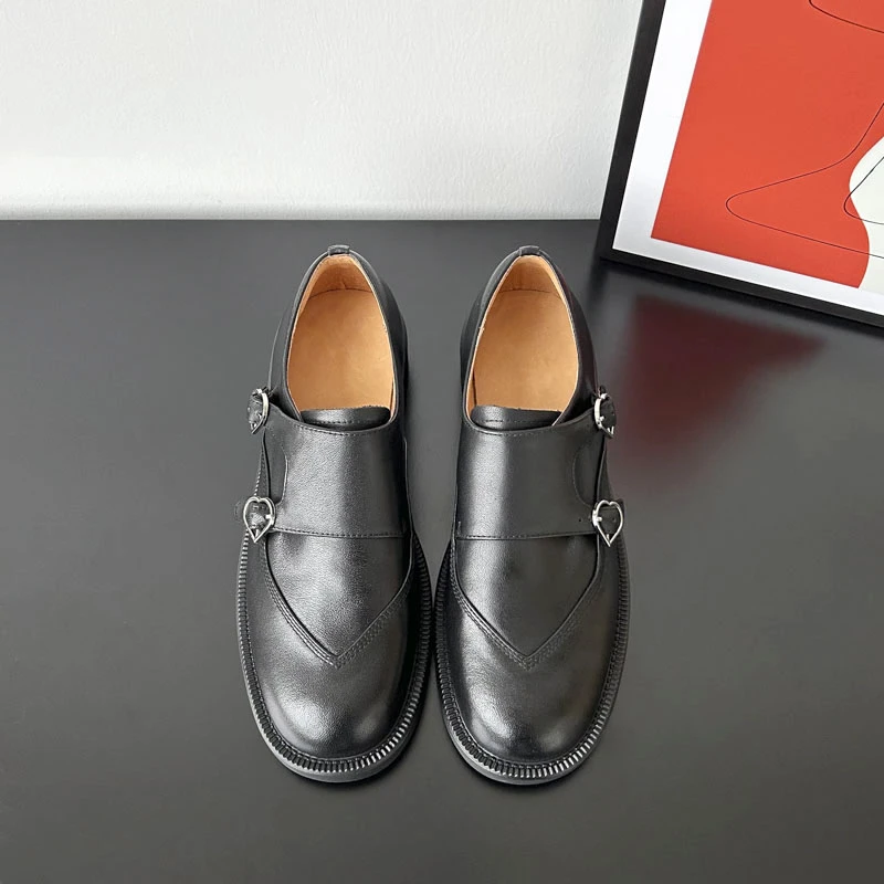 现货】XW881/3cm牛皮粗跟单鞋女真皮英伦风韩版乐福鞋