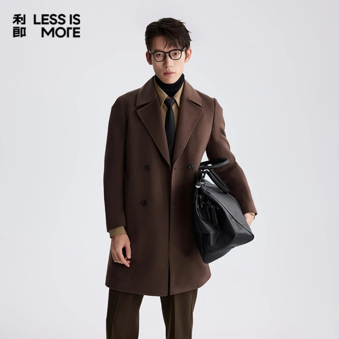【现代战袍】利郎秋冬绵羊毛羽绒高级时尚保暖毛呢双排扣中长款大衣